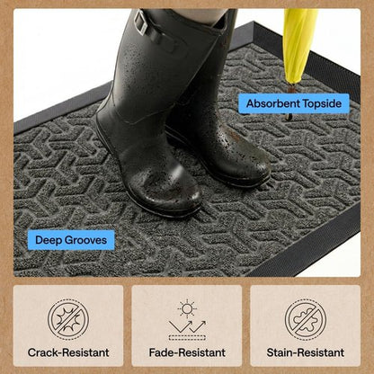 GORILLA GRIP Waterproof All-Season WeatherMAX Doormat - 35x23, Natural Rubber, Stain & Fade Resistant, Easy Clean Slate Geometric