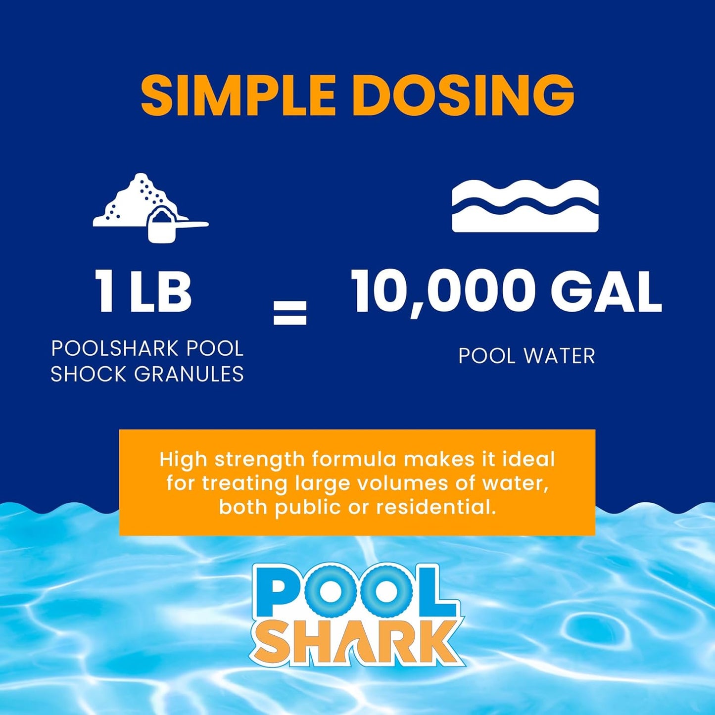Pool Shark 68% Calcium Hypochlorite Pool Shock - 12 Pack Chlorine Granules | 1 lb Bags for Inground & Above Ground Pools
