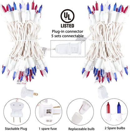 Patriotic Mini Lights - 100 Count Waterproof String Lights for 4th of July | Red, White & Blue