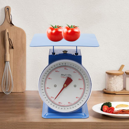Mechanical Kitchen Scale, 110lbs Stainless Steel Mechanical Dial Scale Flat Platform Weighing Food Scale Heavy Duty Portion-Control Mechanical Scale Food Weight Scale for Kitchen