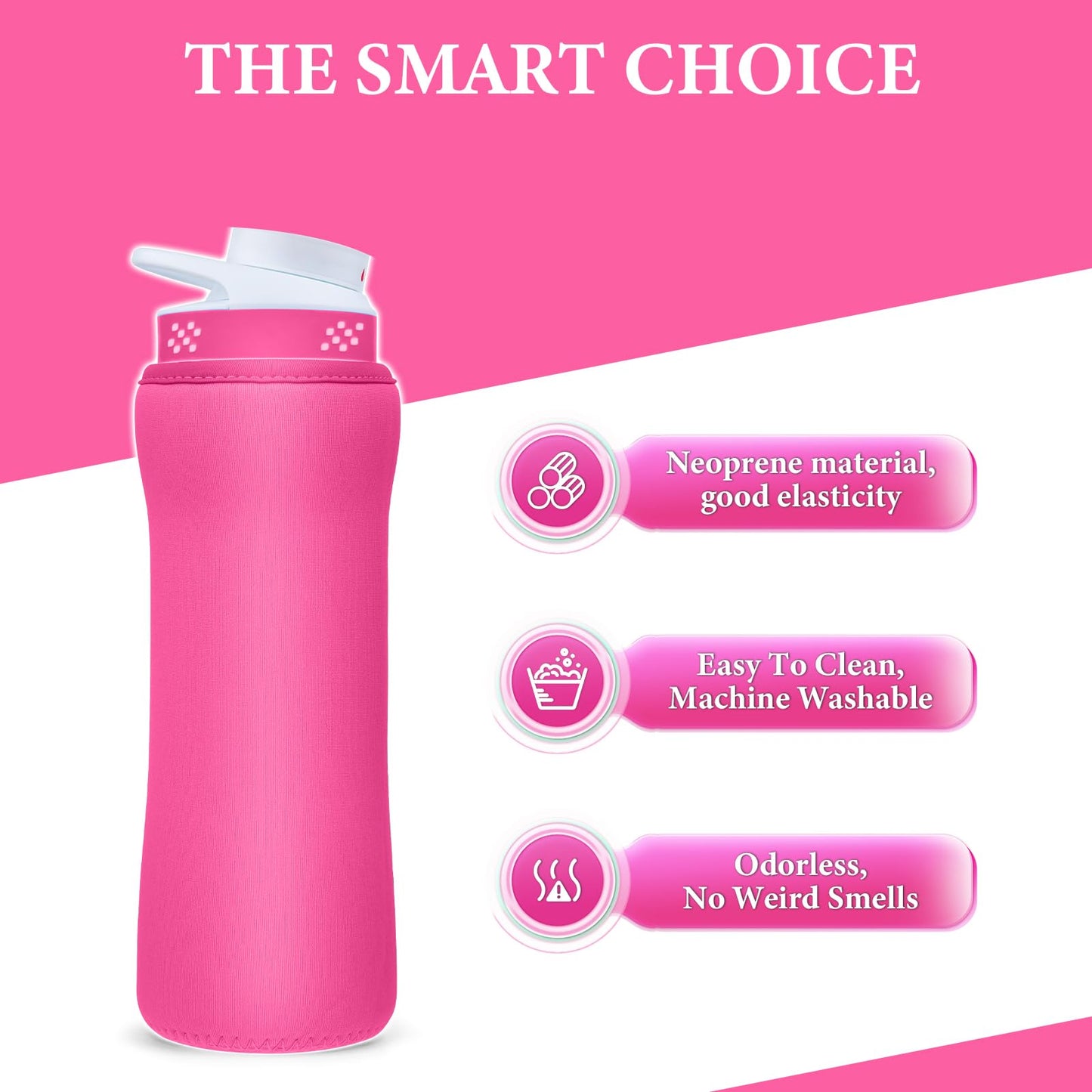 Sleeve Compatible with Cir-kul Water Bottle - 2 Pcs Water Bottle Sleeve Compatible with Cir-kul 22oz & Stainless Steel Bottle - Neoprene Insulated Water Bottle Cover for Retaining Temperature, (Pink)