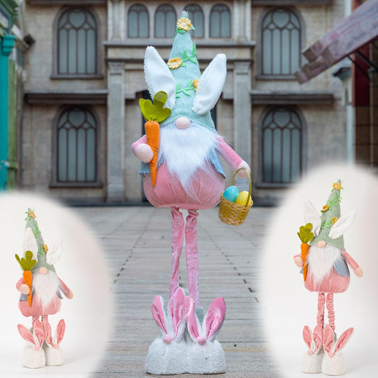 Unanscre Easter Bunny Gnome Plush Decoration - 26’’-36’’ Large Rabbit with Retractable Legs for Home Decor