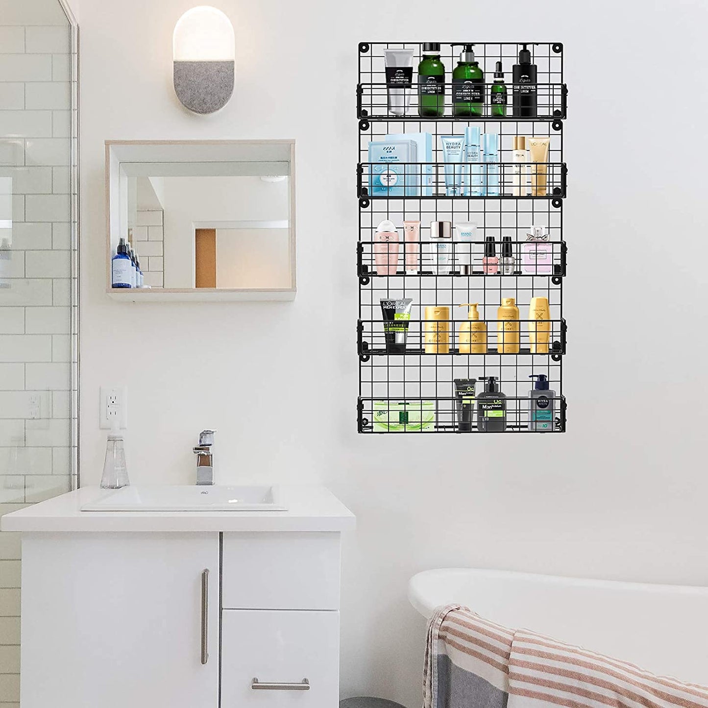 X-cosrack Spice Rack Organizer, 5-Tier Wall Spice Rack, Stackable Hanging Spice Jars Storage Racks, Great for Kitchen and Pantry, Up to Storage 48 Jars(Patent No.:D909138S)