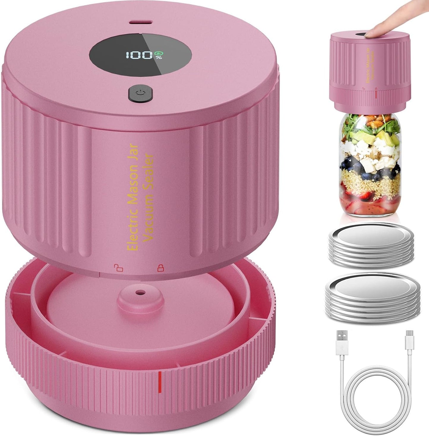 Skiennix Electric Mason Jar Vacuum Sealer Kit - Black & Pink for Fresh Food Storage