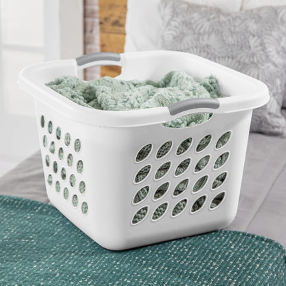 Skiennix Square Laundry Basket - Durable Plastic Hamper in White | 1.5 Bushel Capacity