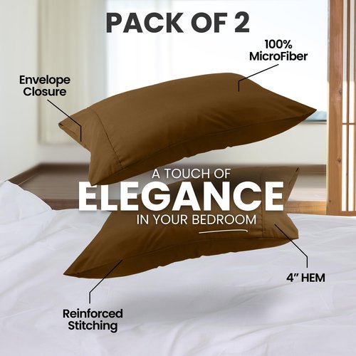 Utopia Bedding Standard Pillow Cases - 2 Pack - Envelope Closure - Soft Brushed Microfiber Fabric - Shrinkage and Fade Resistant Pillow Covers Standard Size 20 X 26 Inches (Standard, Mocha)