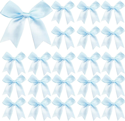 Skiennix Premium Satin Ribbon Bows - 50 Pack 3.3 Inch Gift Wrap Bows for Holiday & Party Decor | Light Blue