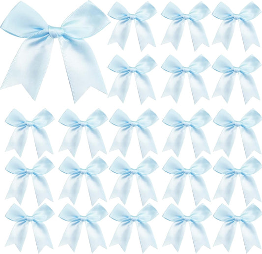 Skiennix Premium Satin Ribbon Bows - 50 Pack 3.3 Inch Gift Wrap Bows for Holiday & Party Decor | Light Blue