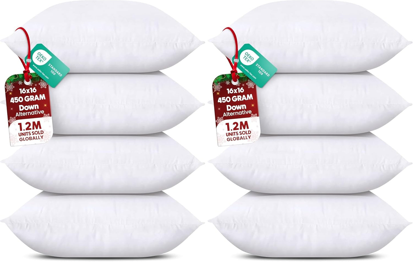 Utopia Bedding Throw Pillows - Set of 4 Fluffy Down Alternative Cushions | 16 x 16 Inches, White