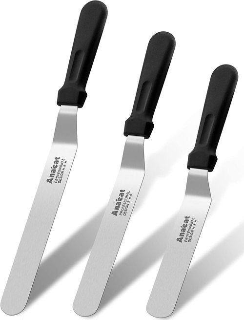 Anaeat Icing Spatulas - Set of 3 Professional Angled Offset Cake Spatulas with Stainless Steel Blades (6", 8", 10")