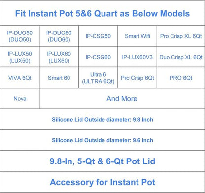 **Silicone Lid for Instant Pot - 9.8-Inch Premium Cover for 5QT & 6QT Inner Pots | Reusable Food Lid**