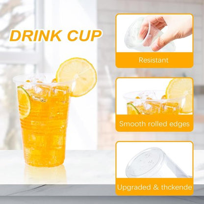 BYSNOW 12 oz Clear Plastic Cups - 300 Count Bulk | Durable Heat-Resistant Cups for Hot Beverages, Soda, Juice
