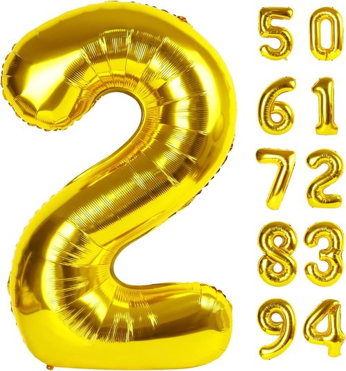Gold 2 Balloon | 40-Inch Number Balloon for 2nd Birthday Party Decorations