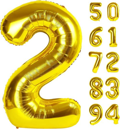 Gold 2 Balloon | 40-Inch Number Balloon for 2nd Birthday Party Decorations