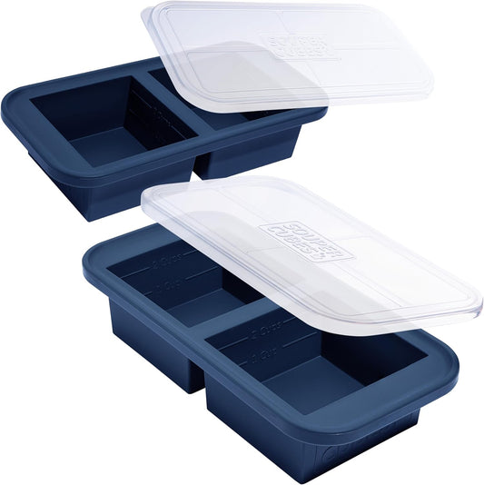 Souper Cubes 2-Cup Silicone Freezer Molds with Lids - Perfect for Freezing Soups, Sauces & More | Blueberry 2-Pack
