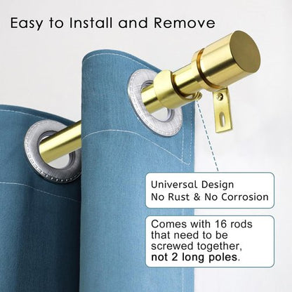 Byondeth Curtain Rods - Adjustable 16 to 240 Inches | 1 Inch Diameter with Elegant Gold Aluminium Finials