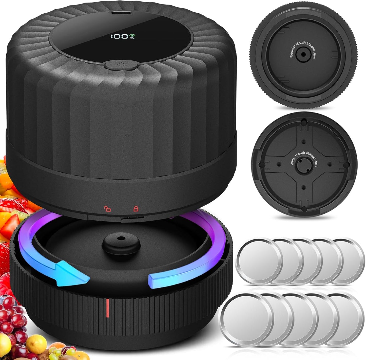 Skiennix Electric Mason Jar Vacuum Sealer Kit - Ideal for Wide & Regular Mouth Canning Jars