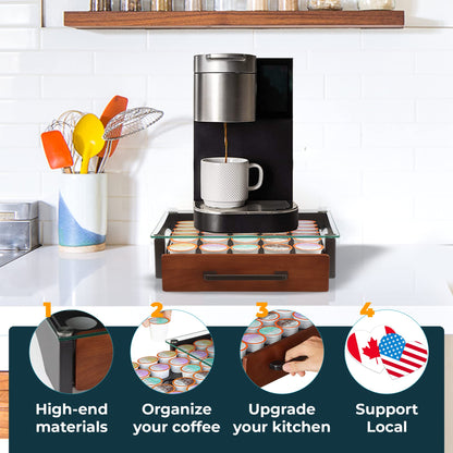 K Cup Storage Drawer Under Brewer by Saratoga Home - Compatible for Keurig Coffee Pod Holder, K Pod Holder for K Cups, K Cup Organizer Drawer With Solid Steel and Real Wood, K Cup Storage Organizer