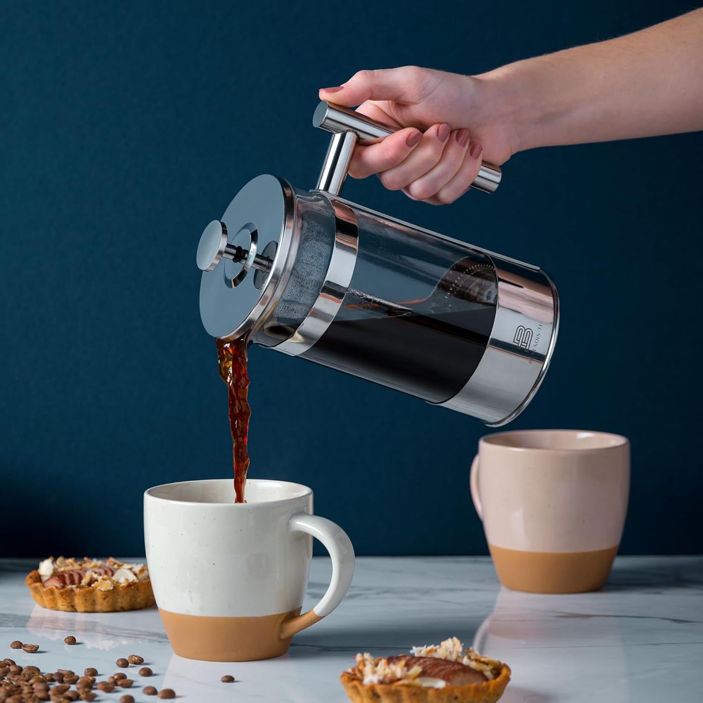 Skiennix 34 oz French Press Coffee Maker - Borosilicate Glass, Stainless Steel Plunger, Heat Resistant, Silver