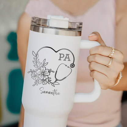Personalized PA 40oz Tumbler - Stainless Steel with Handle | Perfect Physician Assistant Gift