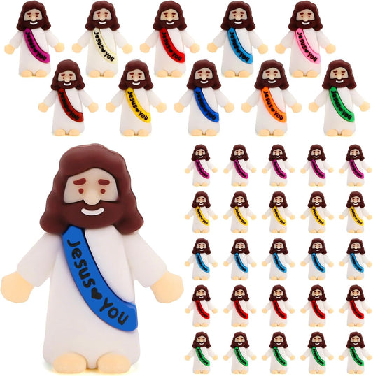 Siwarm Mini Jesus Figurines - 50 Pcs Colorful Jesus Loves You Figures for Easter Egg Fillers | Religious Gifts