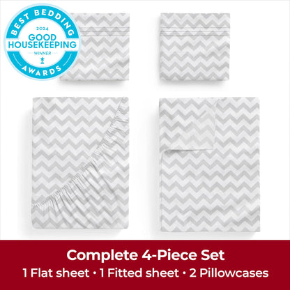 Mellanni Full Sheets Set - 4 PC Iconic Collection Bedding - Hotel Luxury, Extra Soft, Cooling Bed Sheets - Wrinkle, Fade, Stain Resistant (Full, Chevron Gray)