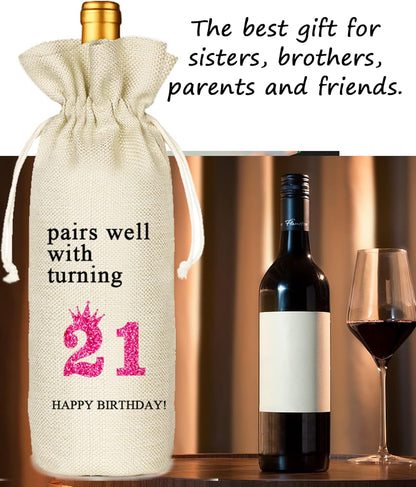 Socive 21st Birthday Wine Bag, Presents for 21st Birthday girl, 21 Years Old Gift Idea Wine Bag for Her Girl Friend, Sister Party Decorations