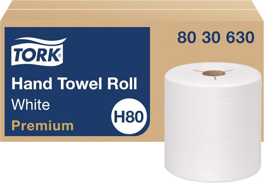 Tork Roll Hand Towels - Premium White, 6 Rolls | H80 Size for Superior Absorbency