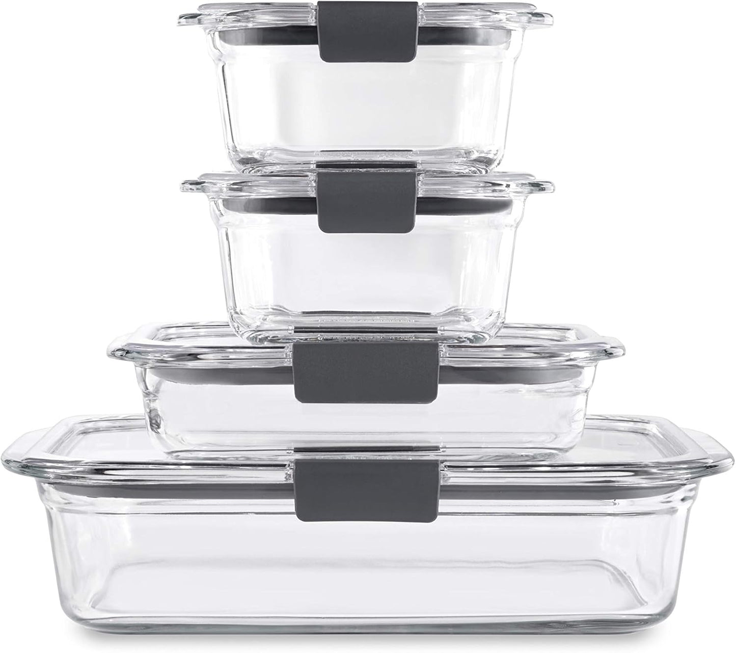 Rubbermaid Brilliance Glass Storage Containers - 8-Piece Set with Lids | Clear & Assorted Sizes
