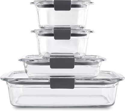 Rubbermaid Brilliance Glass Storage Containers - 8-Piece Set with Lids | Clear & Assorted Sizes