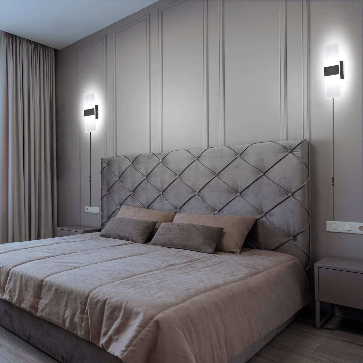 TRLIFE Wall Sconce Plug in, Modern Wall Sconces 12W LED Wall Sconce 6000K Cool White Acrylic Wall Mounted Light Wall Lights with 6FT Plug in Cord and On/Off Switch on The Cord(2 Pack, Black)