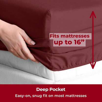 Mellanni Twin XL Sheets Set - 3 PC Iconic Collection Bedding - Hotel Luxury, Extra Soft, Cooling Bed Sheets - Wrinkle, Fade, Stain Resistant (Twin Extra Long, Burgundy)