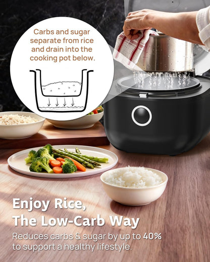 YOKEKON Rice Cooker - 8-Cup Stainless Steel Inner Pot | PFAS-Free, Dishwasher Safe, Auto Keep Warm, Black