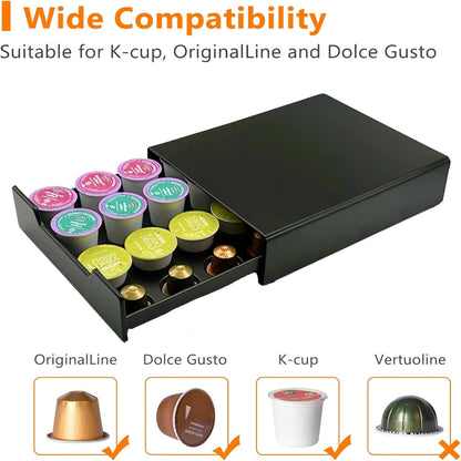 WORBIC K Cup Coffee Pod Holder Drawer, 20 Pod Capacity, K Cup Organizer, Coffee Pod Storage Drawer for K Cup, Originaline and Dolce Gusto, Black