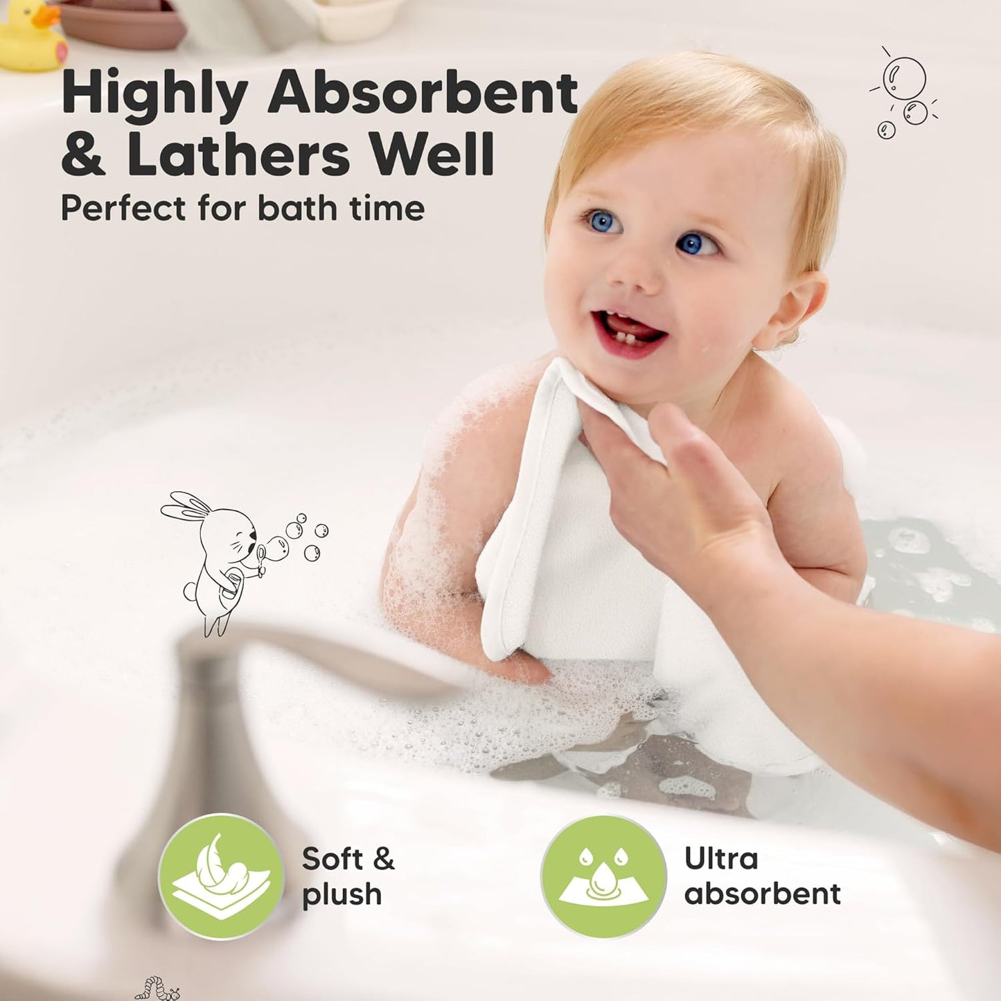 Baby Washcloths 6-Pack by [Brand Name] - Soft, Absorbent Bamboo Viscose Towels for Newborns & Toddlers | 10x10 Reusable