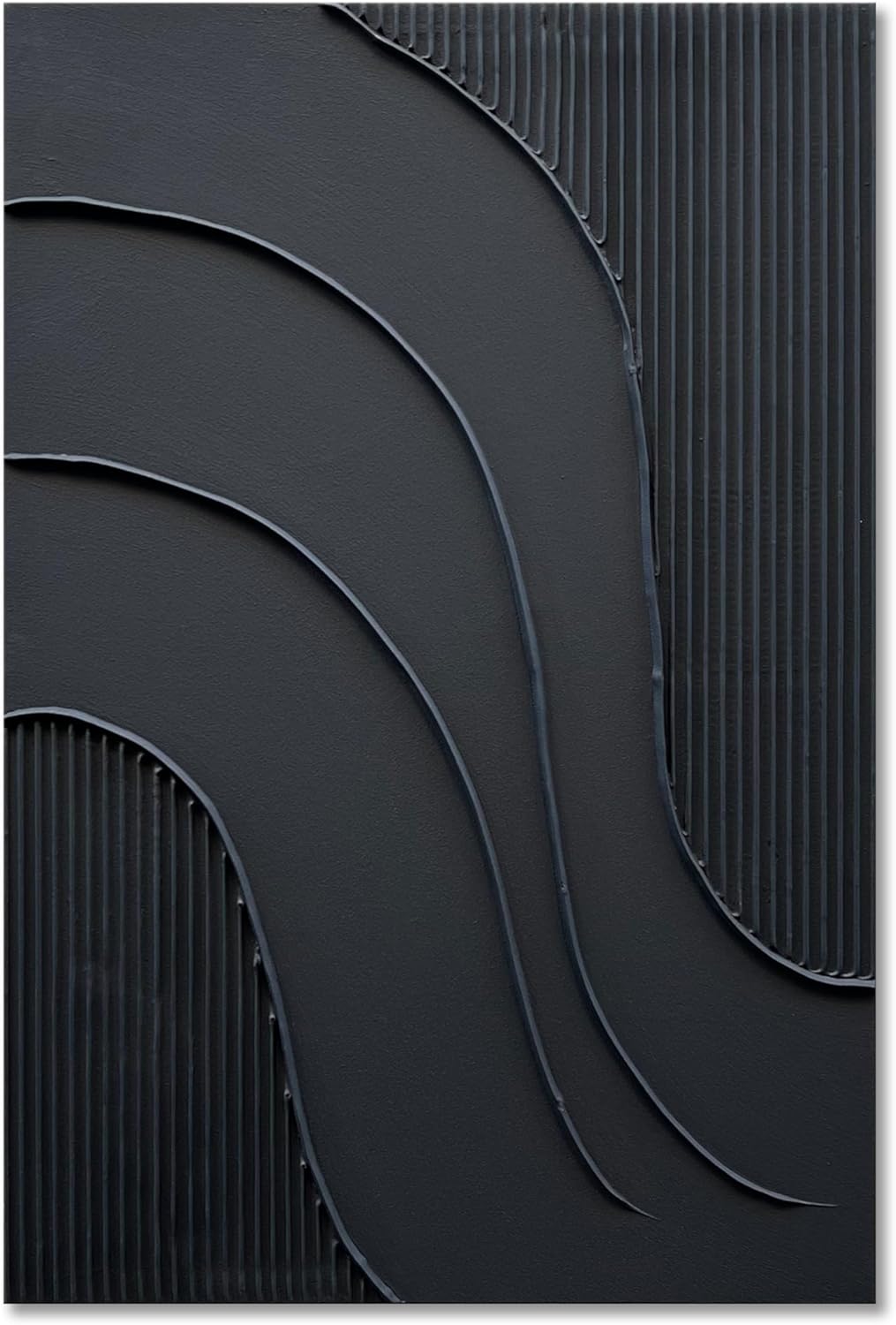 NANKAI Hand-Painted Black Minimalist Oil Painting - 24x36 Inch Abstract Wall Art for Home Decor