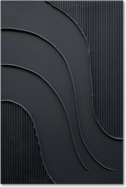 NANKAI Hand-Painted Black Minimalist Oil Painting - 24x36 Inch Abstract Wall Art for Home Decor