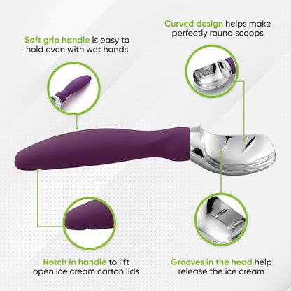 Spring Chef Ice Cream Scoop - Professional Heavy Duty Scooper with Soft Grip Handle | Purple