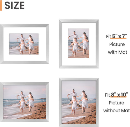 Upsimples 8x10 Picture Frame Set of 5 - Elegant Silver Frames for 5x7 or 8x10 Photos | Wall Gallery Display