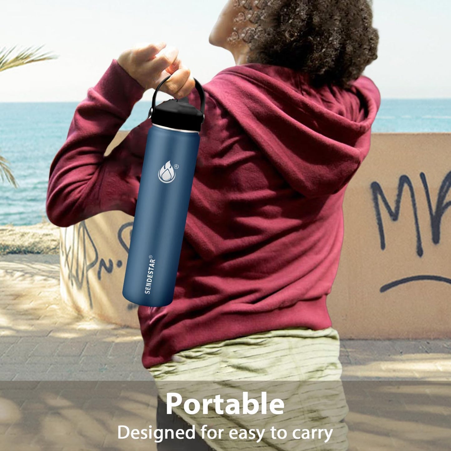 Skiennix Insulated Water Bottle - 32 Oz Stainless Steel Wide Mouth | Double Wall, Leak Proof, Keeps Drinks Cold or Hot for 24 Hrs