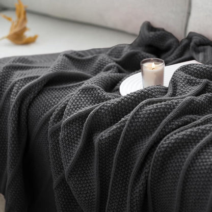 Carriediosa Dark Grey Knit Throw Blanket 60 x 80 with Cable Knit & Stripe Design