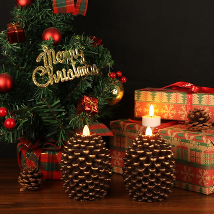 Wondise Flameless Candles - Battery Operated Real Wax Pine Cone Design with Timer | Set of 2, Brown (D3.5 x H4.7 Inch)