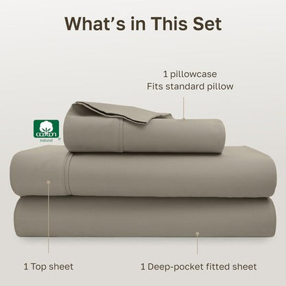 California Design Den 100% Cotton Twin Bed Sheets Set - 400 Thread Count, Silky Smooth Sateen, Taupe