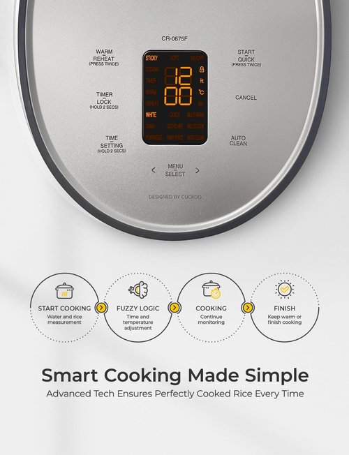 CUCKOO Micom Rice Cooker - 6-Cup Uncooked | 12-Cup Cooked | Nonstick Pot, 9 Menu Options, Fuzzy Logic, Gray