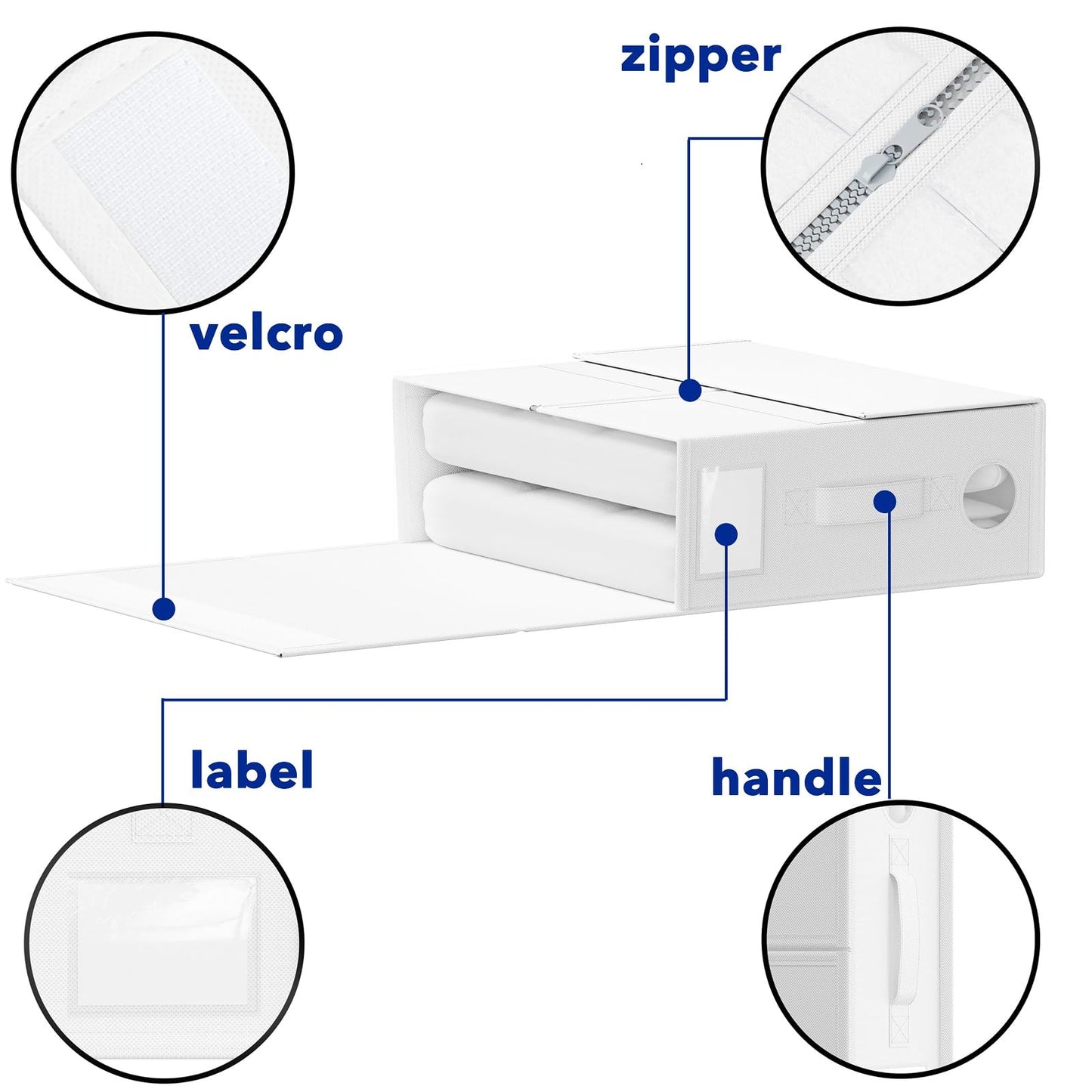 New England Stories 8 Pack Bed Sheet Organizer, Sheet Set Folding Box Container, Linen Closet Organizer for Bedding Sheets, Duvet Cover Set and Pillow cases (White, Circle Window)