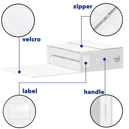 New England Stories 8 Pack Bed Sheet Organizer, Sheet Set Folding Box Container, Linen Closet Organizer for Bedding Sheets, Duvet Cover Set and Pillow cases (White, Circle Window)