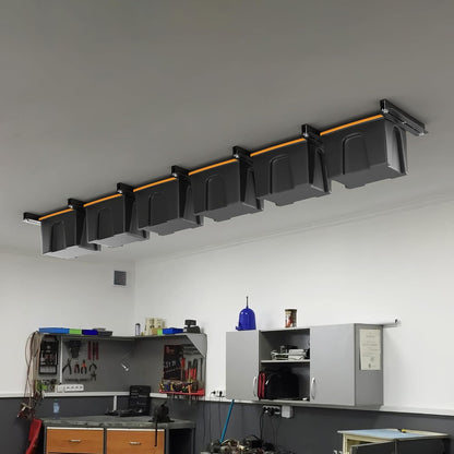 Ultrawall Overhead Garage Storage Racks - Heavy Duty Ceiling Organizer for Bins | Adjustable Width (7 Pack, 6 Bins)