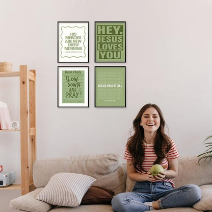 Locomiss Wall Art Decor | Sage Green Christian Posters Set of 4 for College Dorms & Bedrooms (12x16 Unframed)
