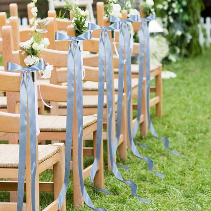 Daifunli Wedding Bows - Elegant Dusty Blue Satin Chair Decorations | 24 Pcs Aisle Ribbons for Ceremonies