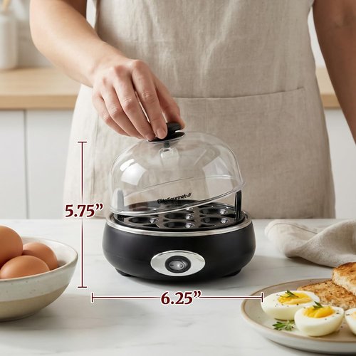 Elite Gourmet Rapid Egg Cooker - Perfectly Cook 7 Hard, Medium, Soft Boiled Eggs | Charcoal Grey